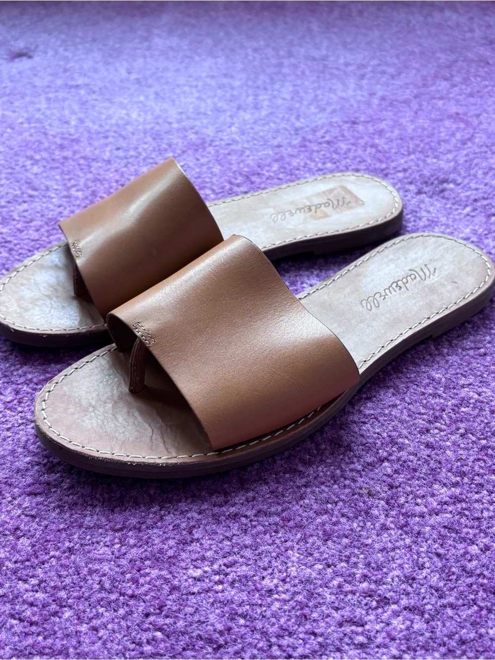Madewell women’s Brown Slide Sandals - Minimal Leather Slip-Ons real leather